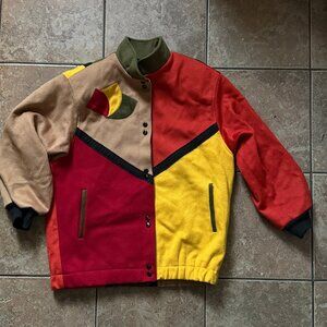 Vintage Steve Evans Colorblock Wool Jacket Multicolor Button Up USA Made